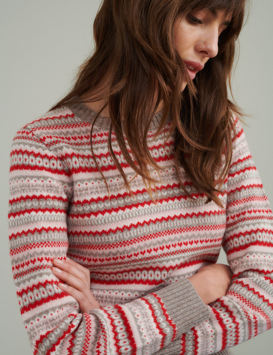 Grey Fair Isle Knitted Wool Jumper