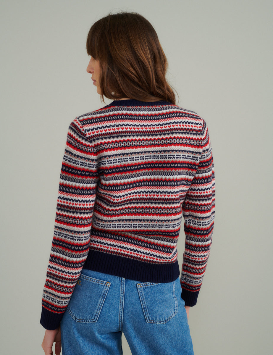 Fair Isle Crew Neck Knitted Wool Jumper