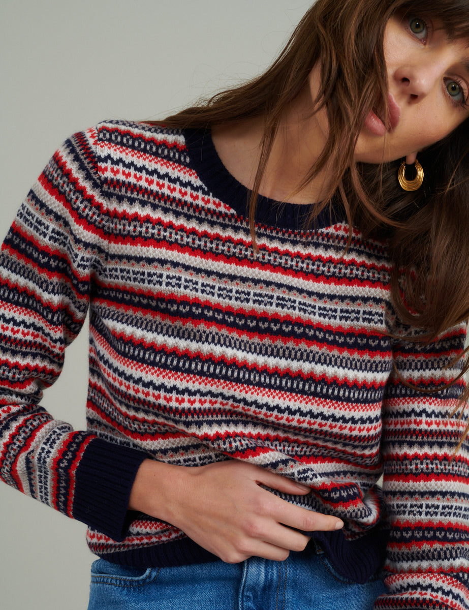 Fair Isle Crew Neck Knitted Wool Jumper