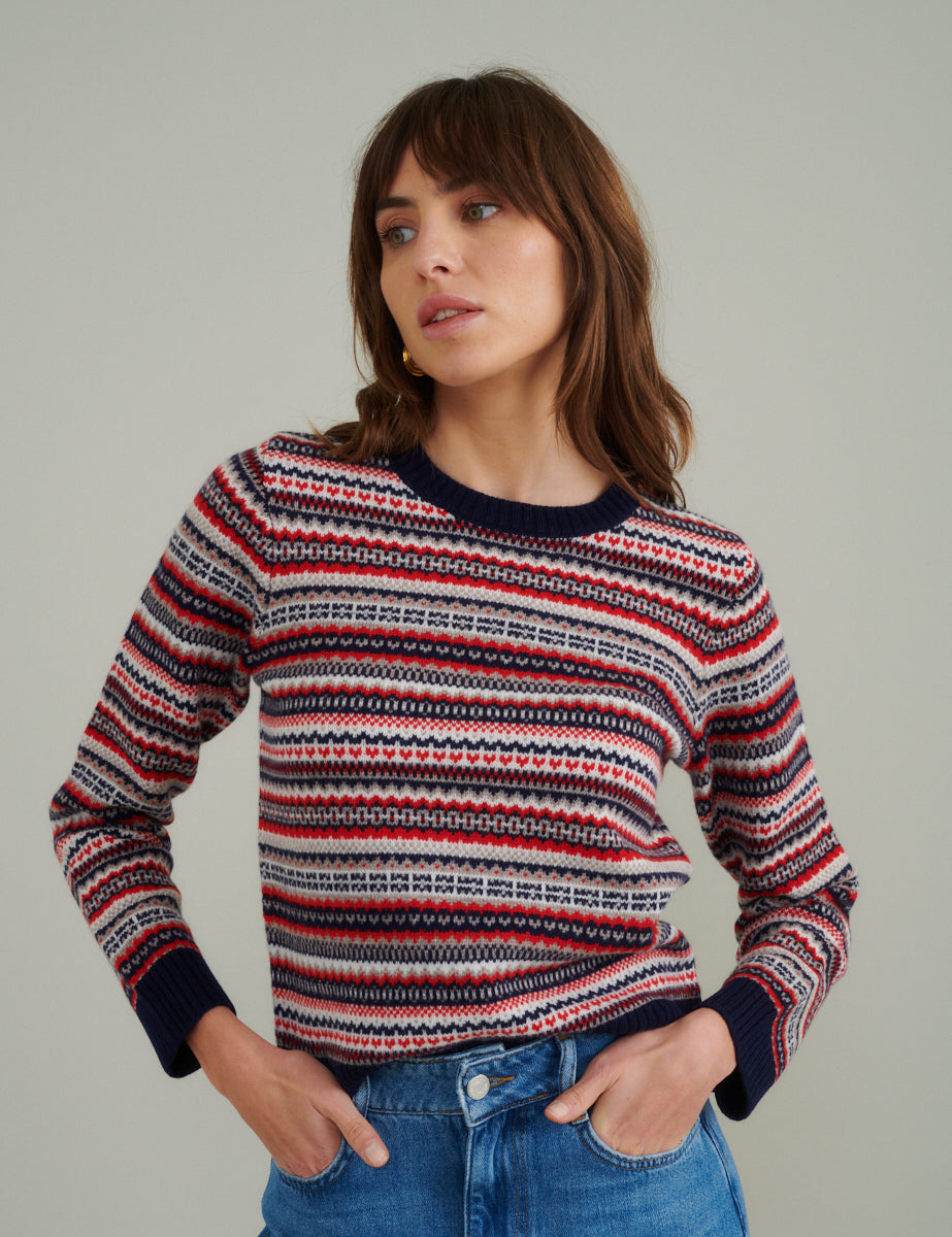 Fair Isle Crew Neck Knitted Wool Jumper