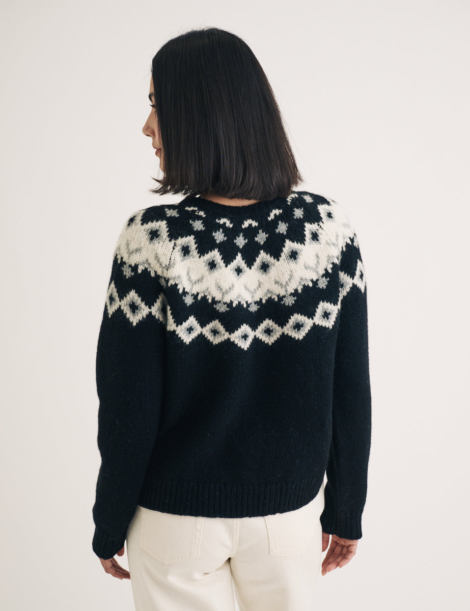 Black Fair Isle Knitted Wool Jumper