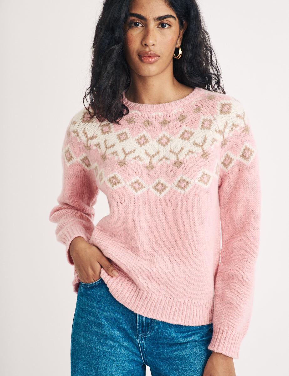 Pink Fair Isle Knitted Wool Jumper