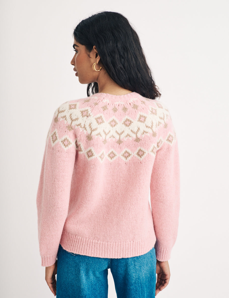 Pink Fair Isle Knitted Wool Jumper