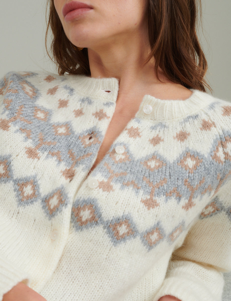 Cream Fair Isle Knitted Wool Cardigan