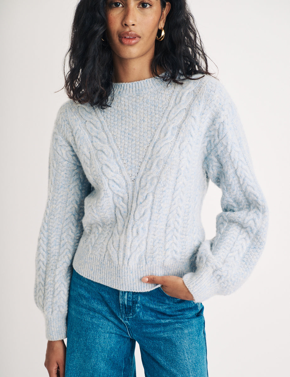 Blue Cable Knitted Wool Jumper