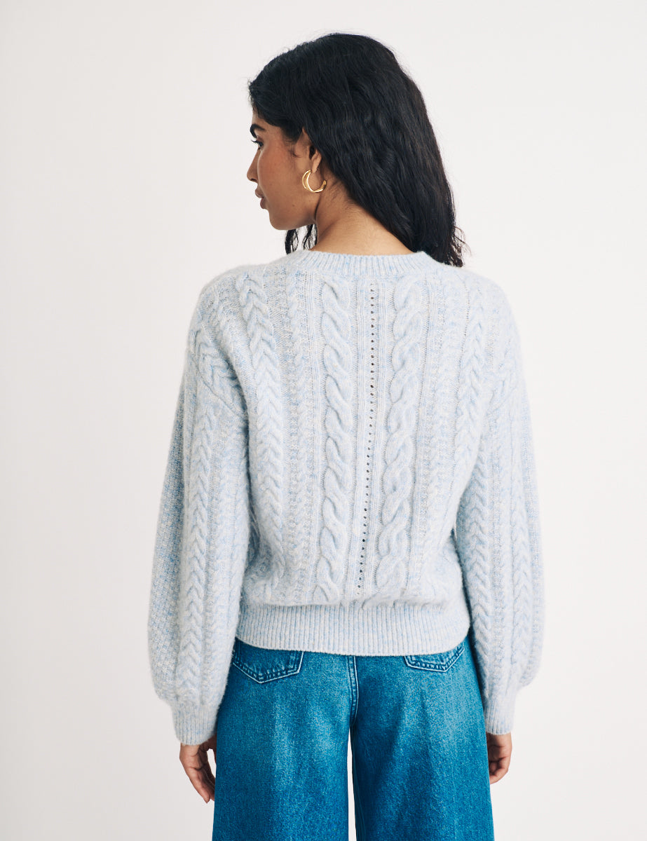 Blue Cable Knitted Wool Jumper