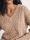 Beige V-Neck Cable Knit Wool blend Jumper