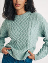 Green Crew Neck Cable Knit Wool Jumper