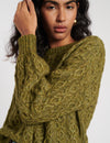 Green Crew Neck Cable Knit Wool Jumper