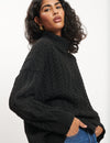 Black Cable Knitted Roll Neck Jumper