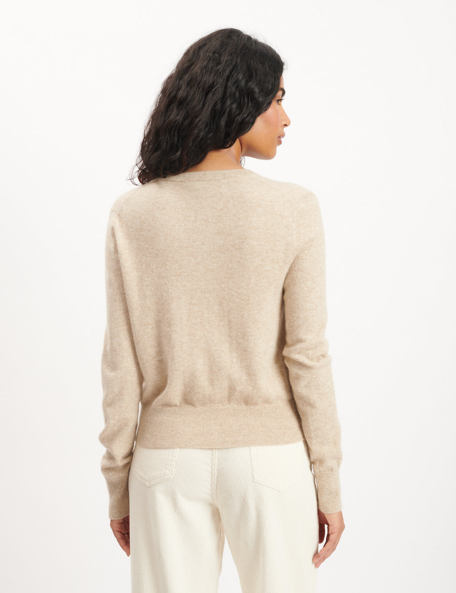 Beige Cashmere Crew Neck Cardigan