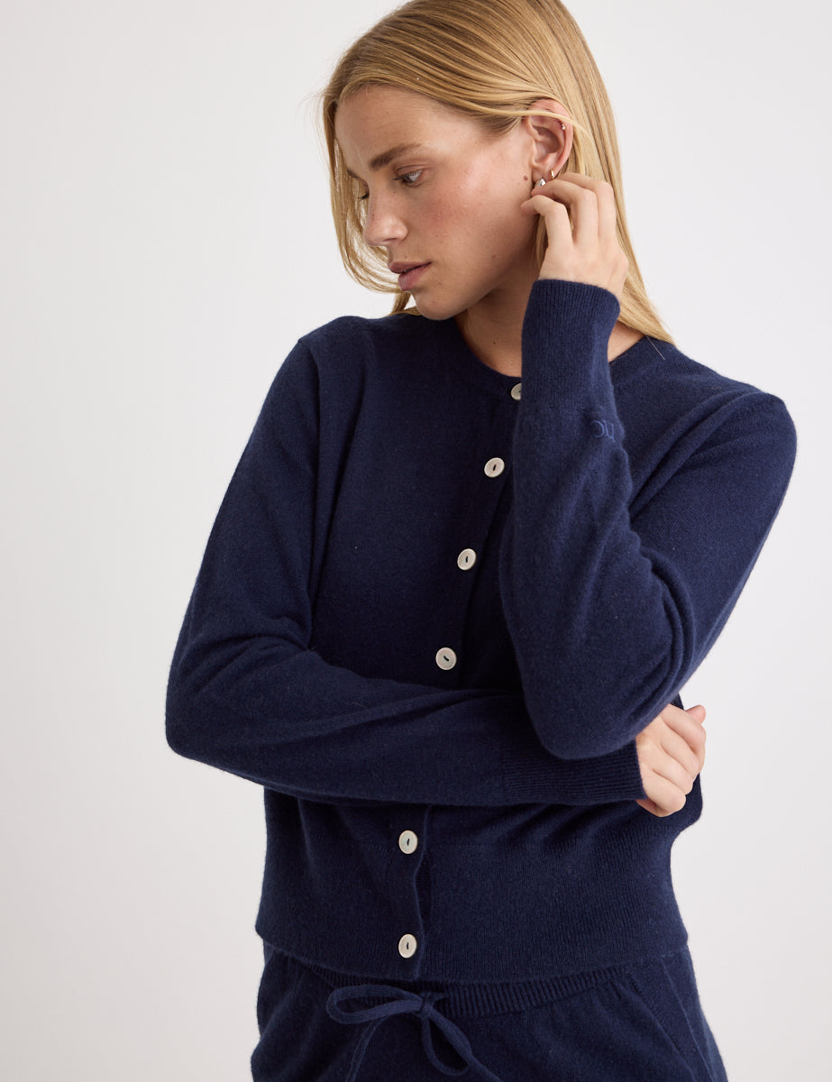 Navy Cashmere Crew Neck Cardigan