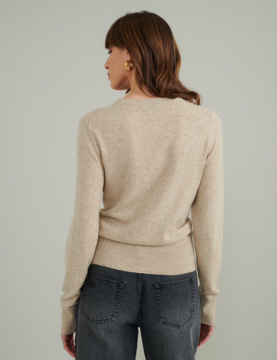 Beige Cashmere Crew Neck Knitted Jumper