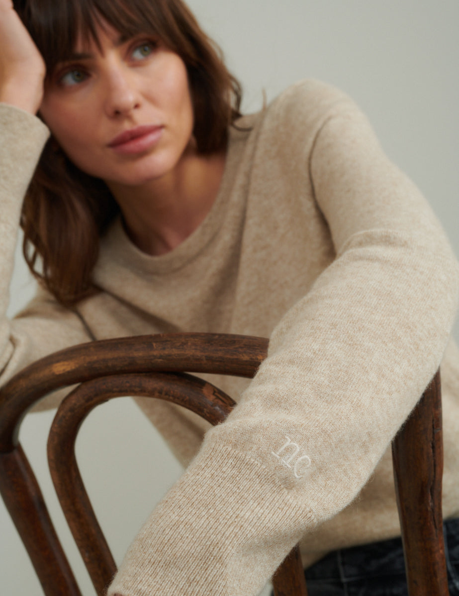 Beige Cashmere Crew Neck Knitted Jumper