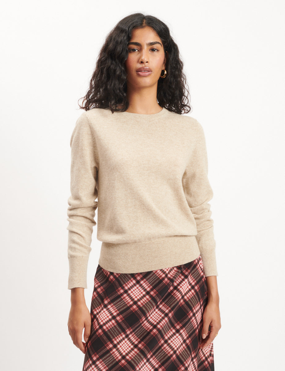 Beige Cashmere Crew Neck Knitted Jumper