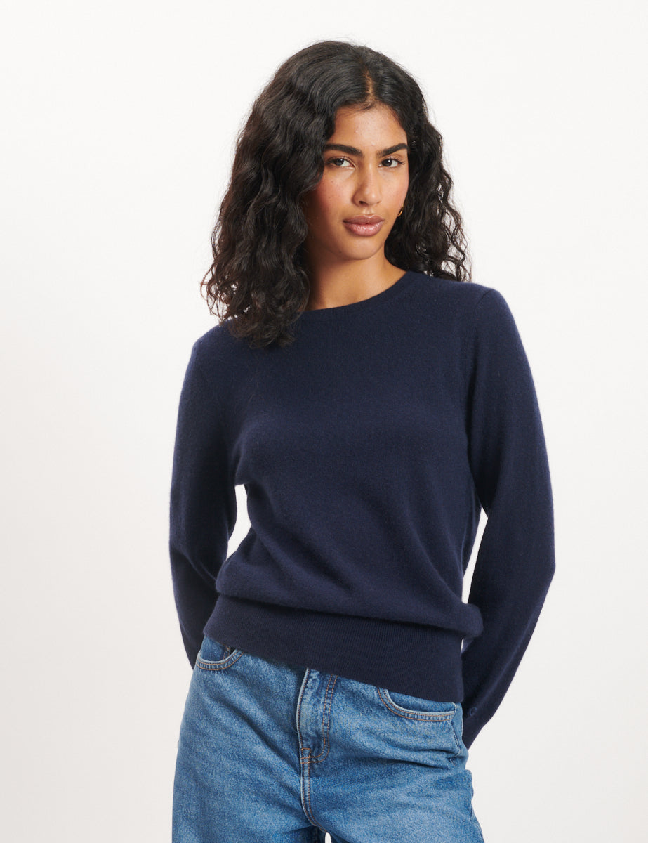 Navy Cashmere Crew Neck Knitted Jumper