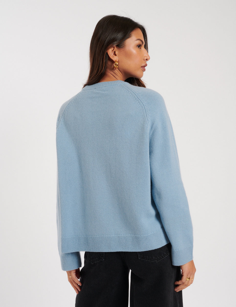 Blue Crew Neck Wool Jumper