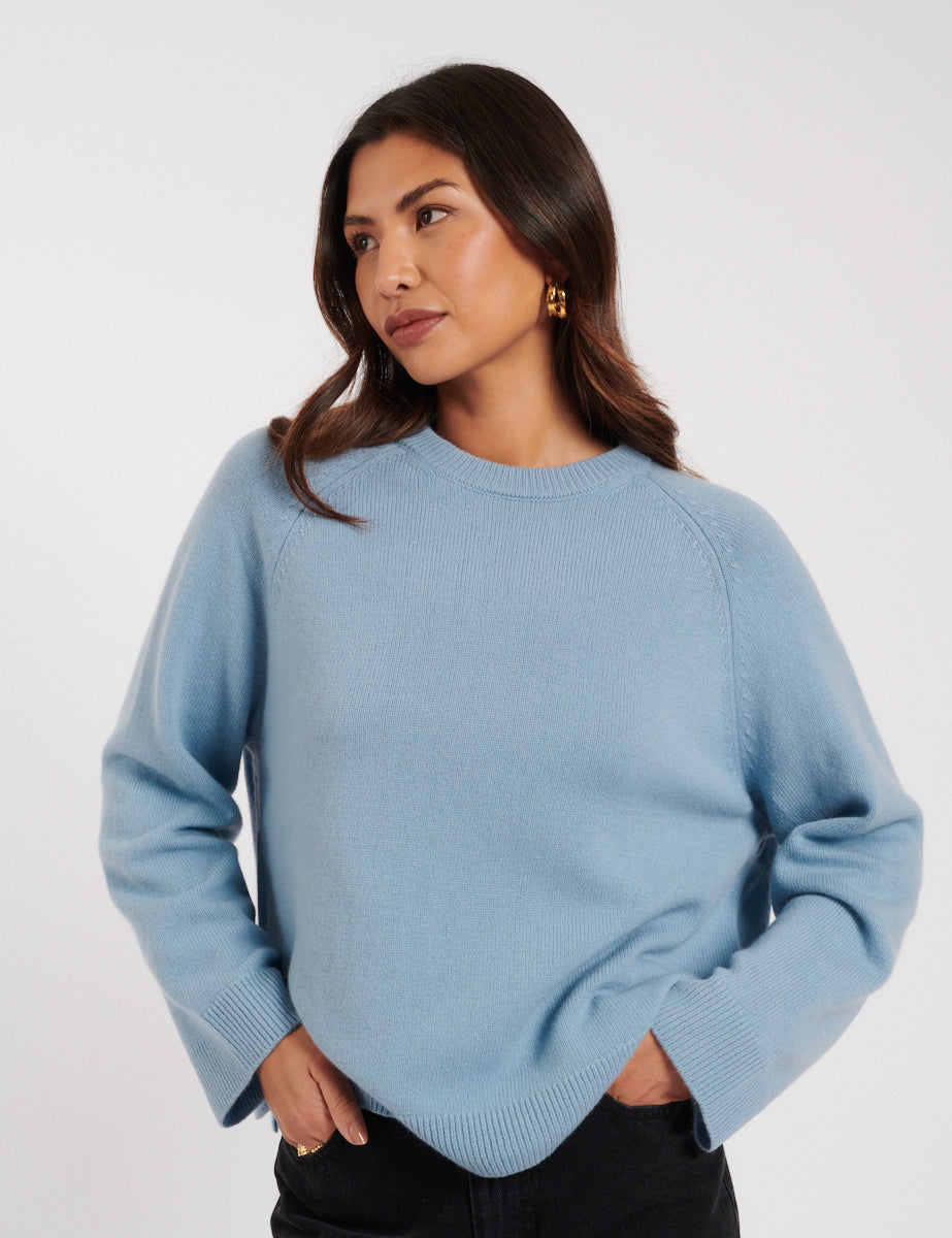 Blue Crew Neck Wool Jumper