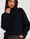 Navy Funnel Neck Wool Knitted Jumper