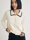 Cream Crochet Trim Collared Cardigan