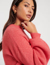 Pink Puff Sleeve Wool Blend Knitted Jumper