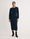 Navy Long Sleeve Knitted Midi Jumper Dress