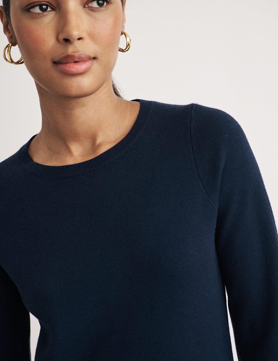 Navy Long Sleeve Knitted Midi Jumper Dress