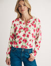 Floral Print Crew Neck Wool Blend Cardigan