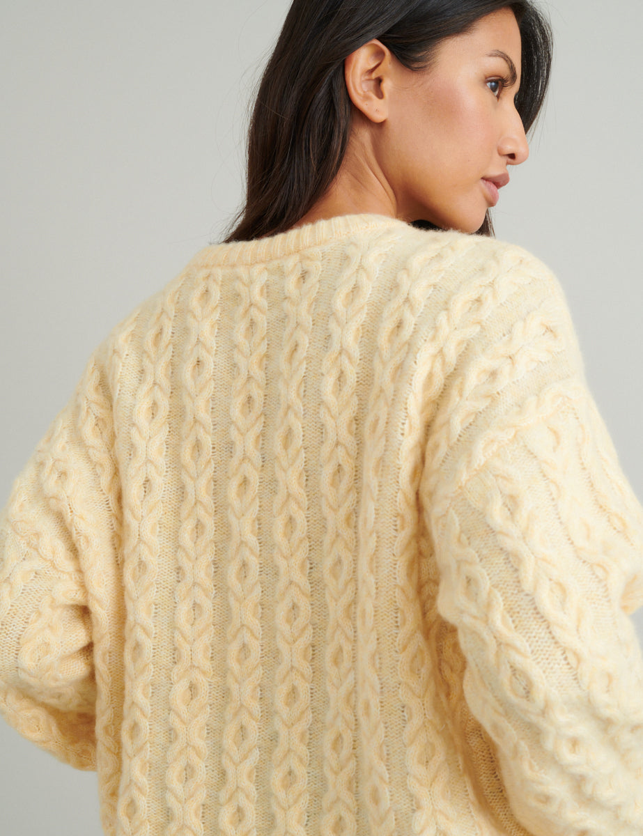 Yellow Cable Knit Wool Blend Jumper