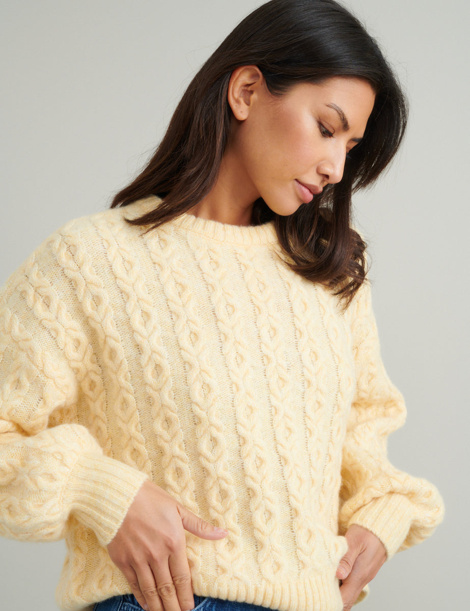 Yellow Cable Knit Wool Blend Jumper