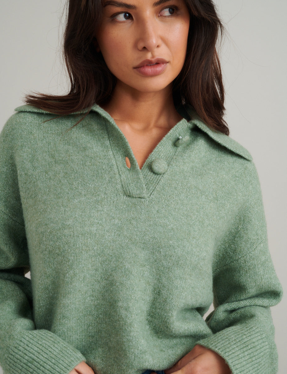 Green Chunky Knitted Polo Jumper