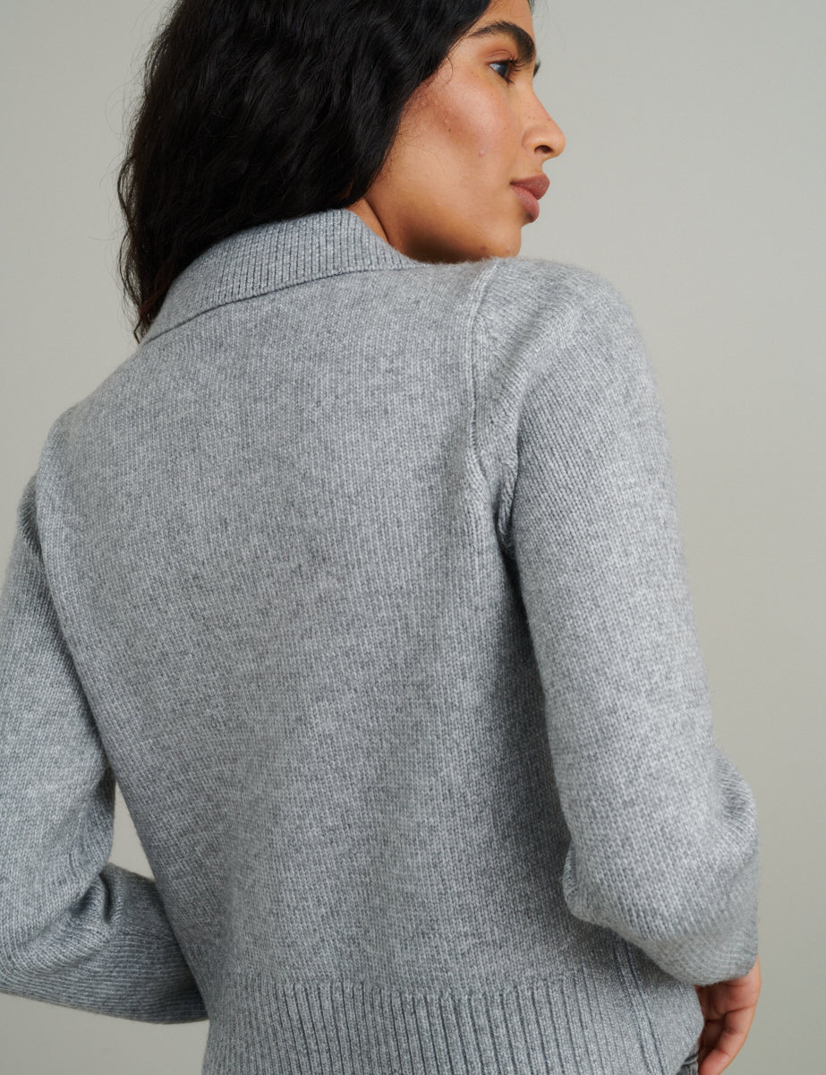 Grey Collar Knitted Cardigan