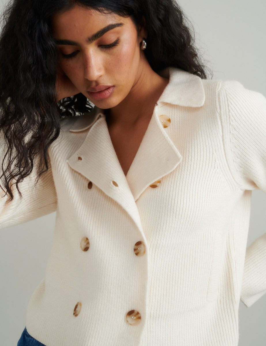 Cream Double Breasted Collar Cardigan