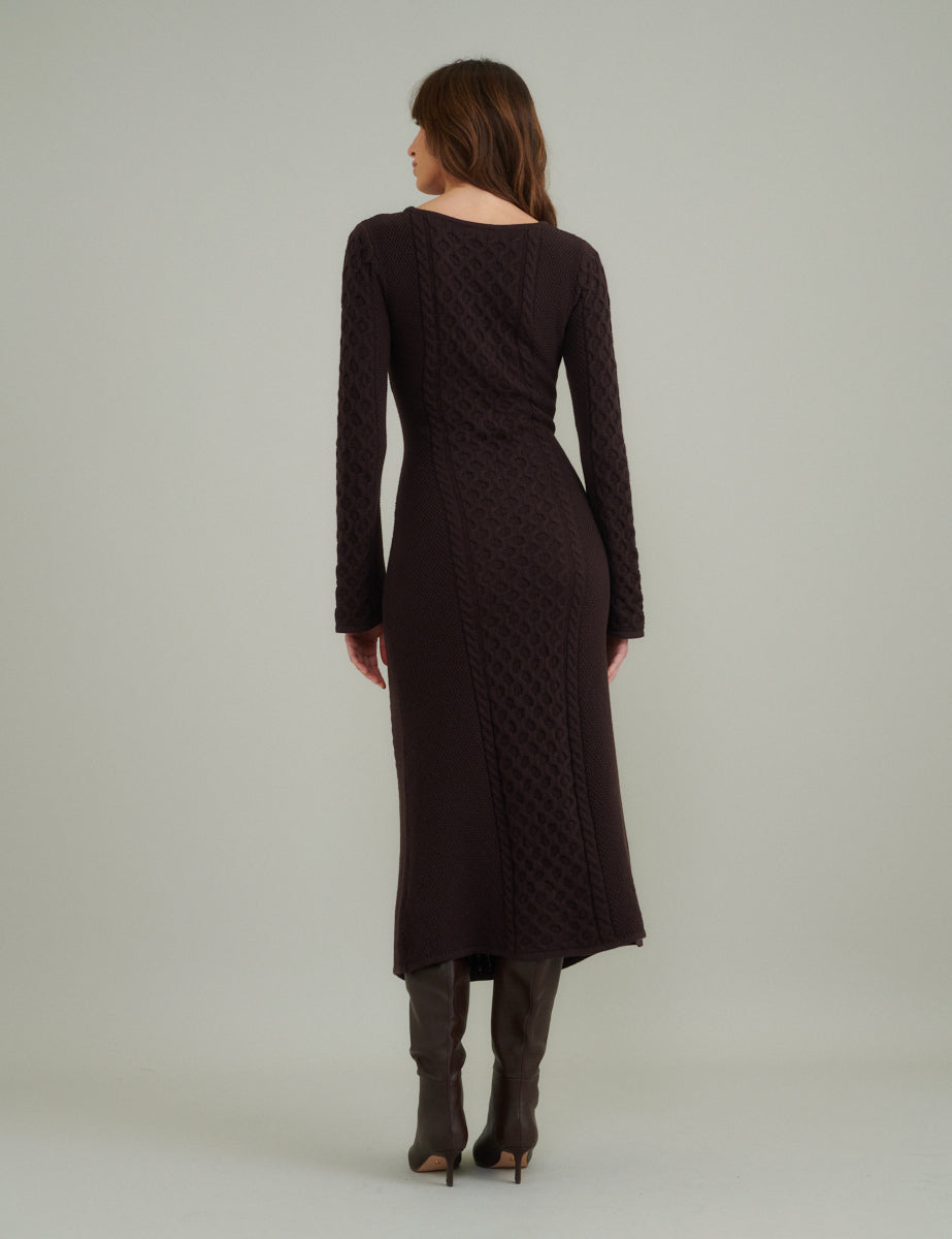 Brown Cable Stitch Knitted Dress