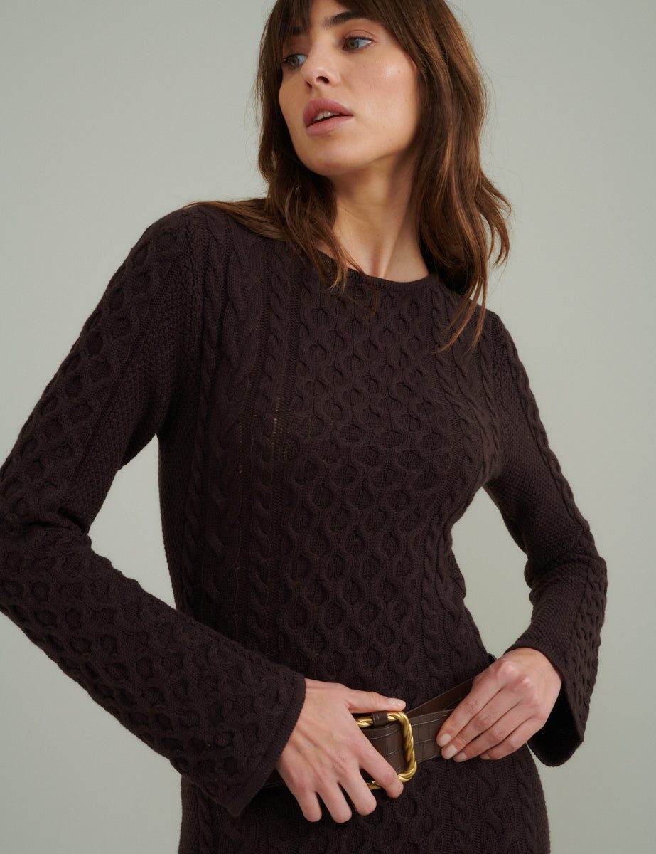 Brown Cable Stitch Knitted Dress