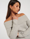 Grey Knitted Bardot Jumper