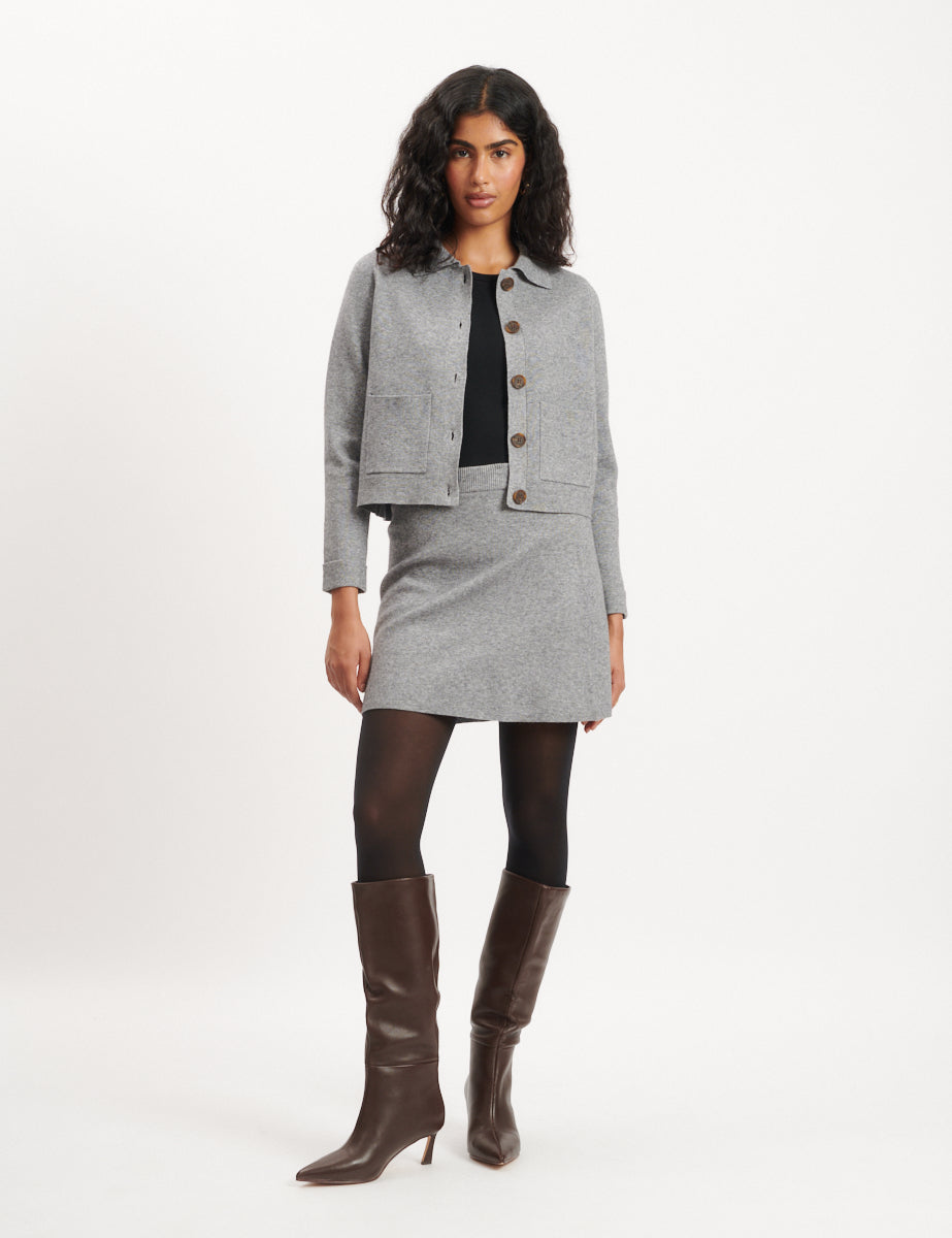 Grey Button Through Collared Cardigan