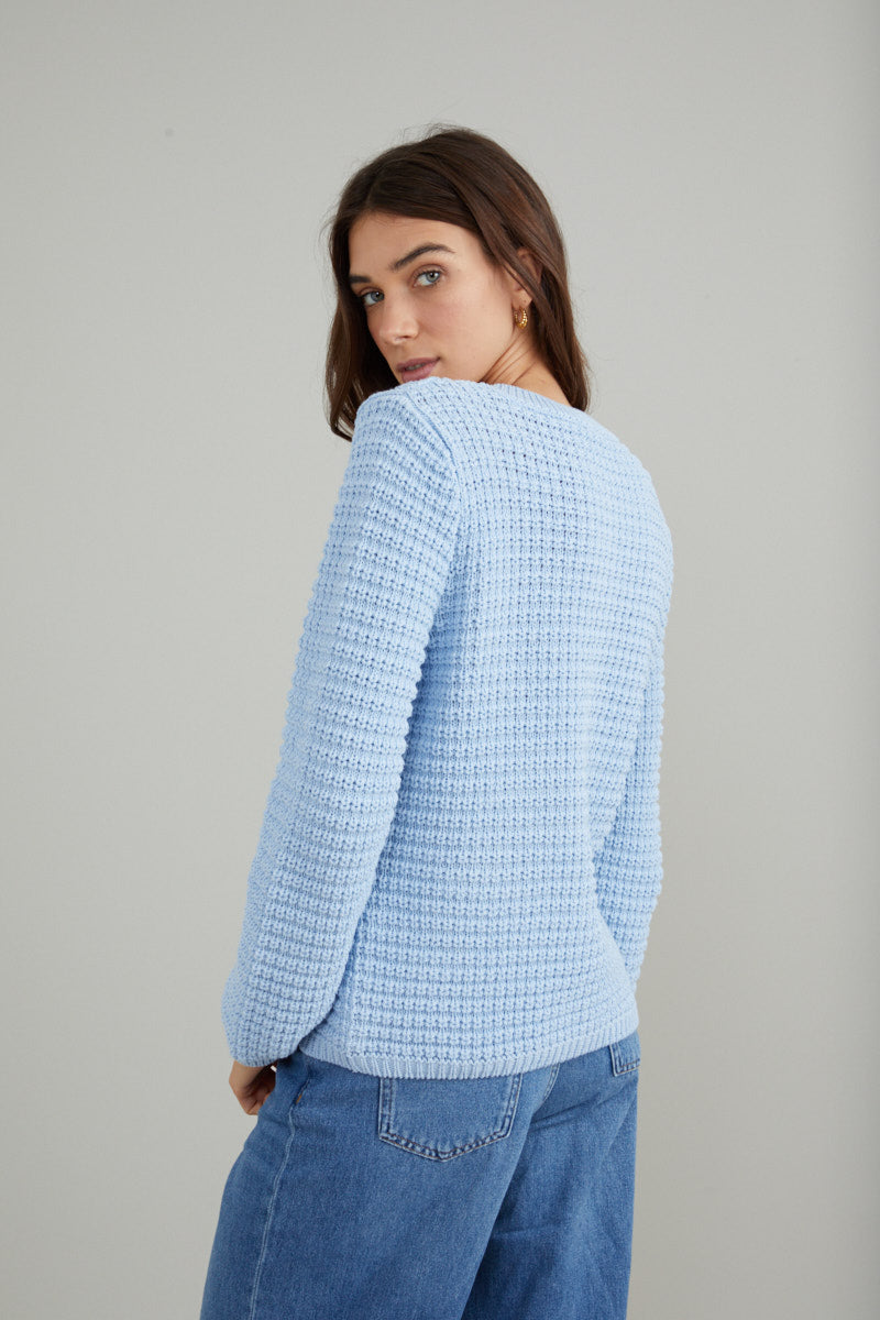 Blue Textured Knitted Cardigan