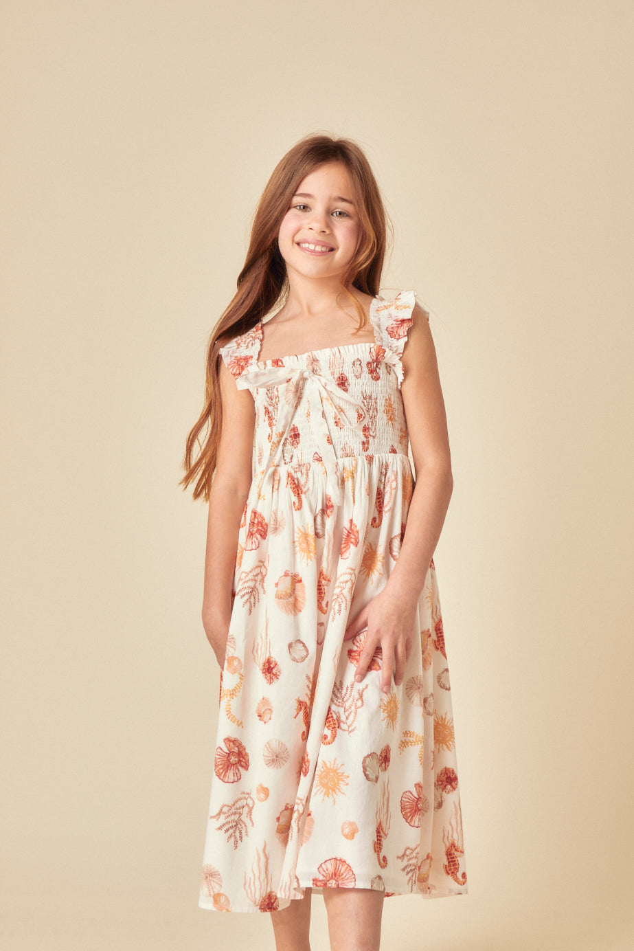 Girls White Shell Print Hadley Midi Dress