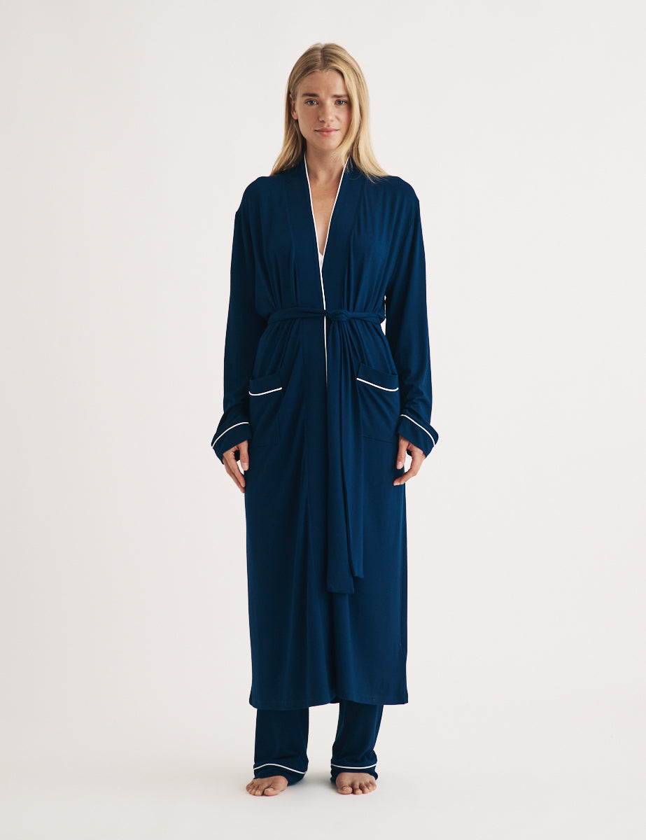 Navy Tie-belt Pyjama Robe