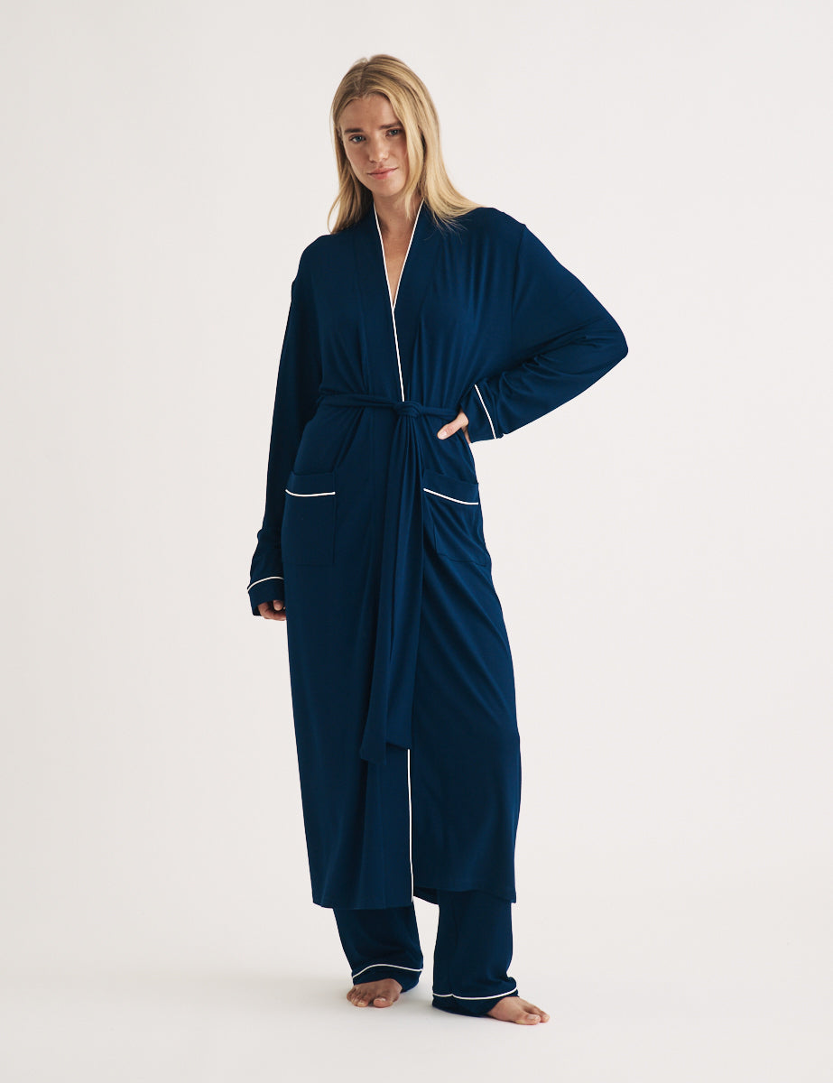 Navy Tie-belt Pyjama Robe