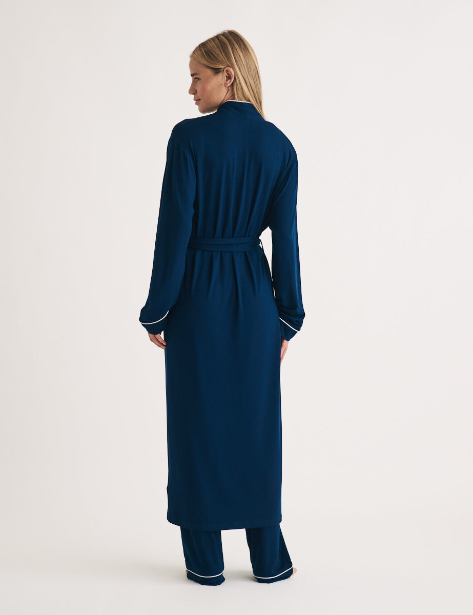 Navy Tie-belt Pyjama Robe