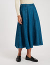 Mid Wash Denim A-line Midi Skirt