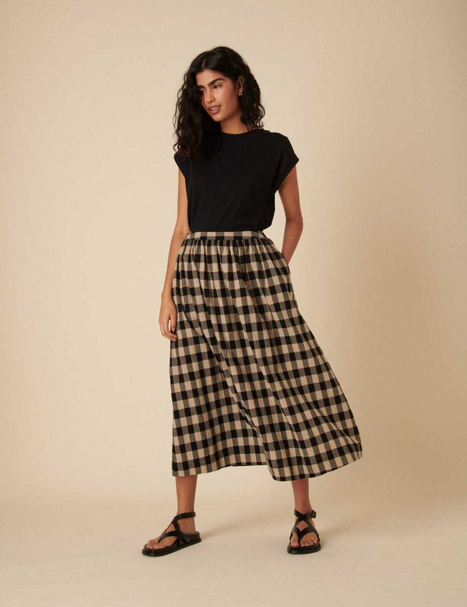 Black Check Midi Skirt