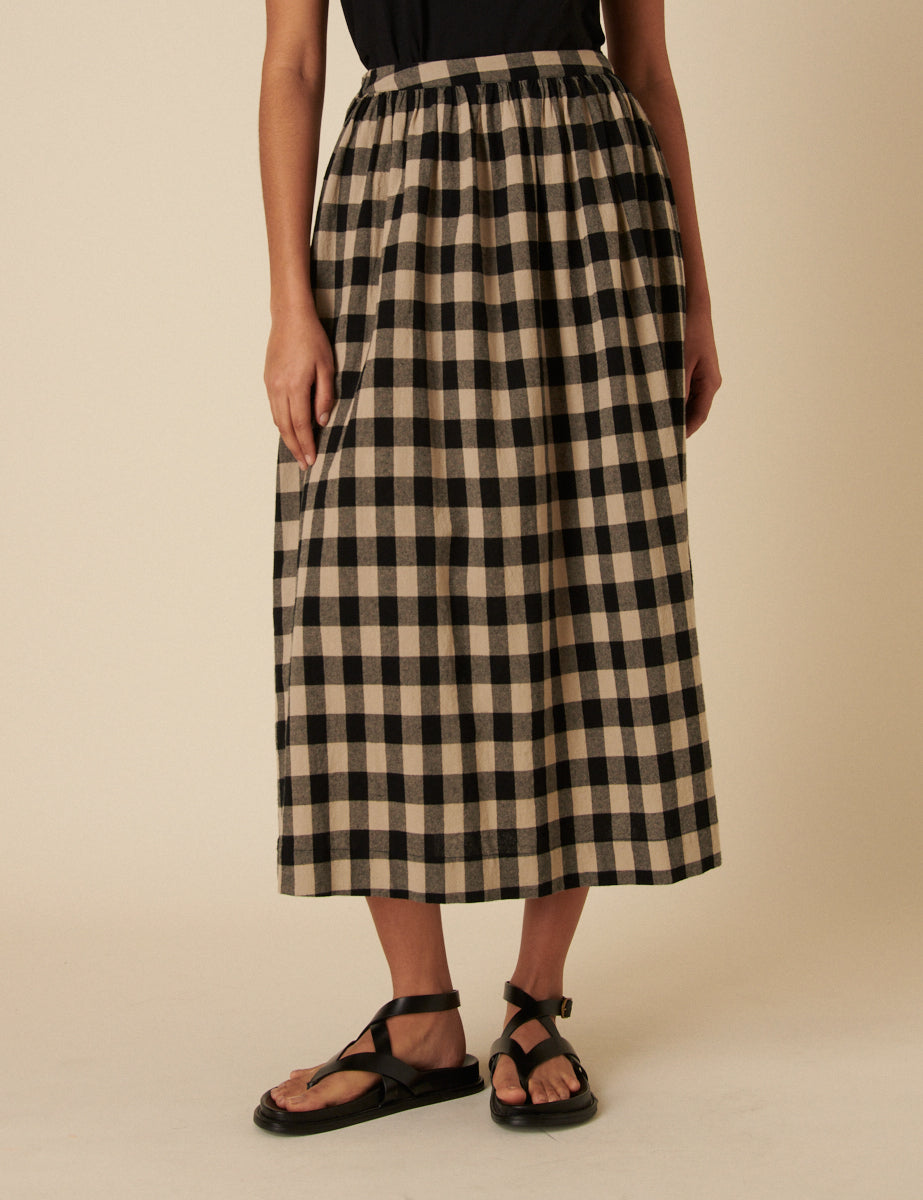 Black Check Midi Skirt