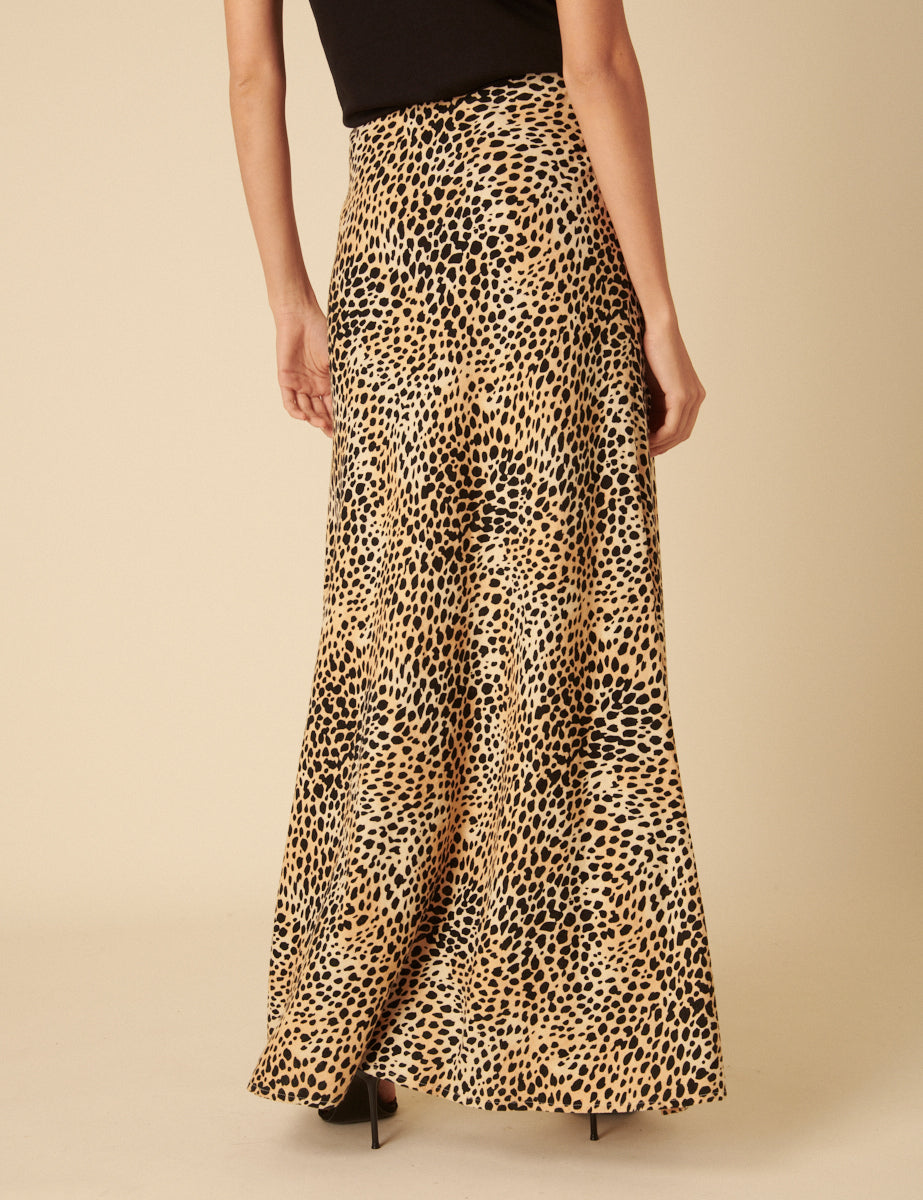 Leopard Print Linen-blend Mila Maxi Skirt