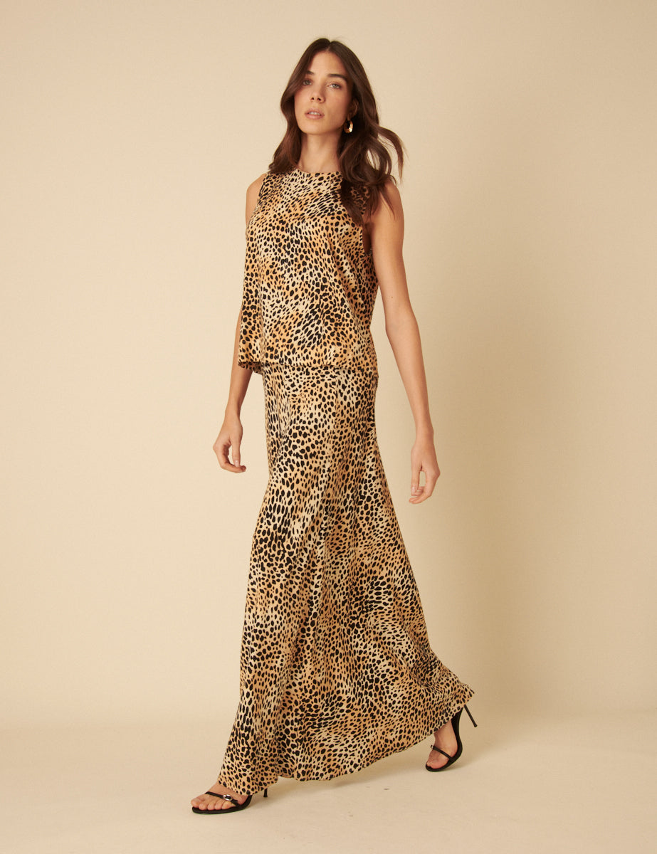 Leopard Print Linen-blend Mila Maxi Skirt