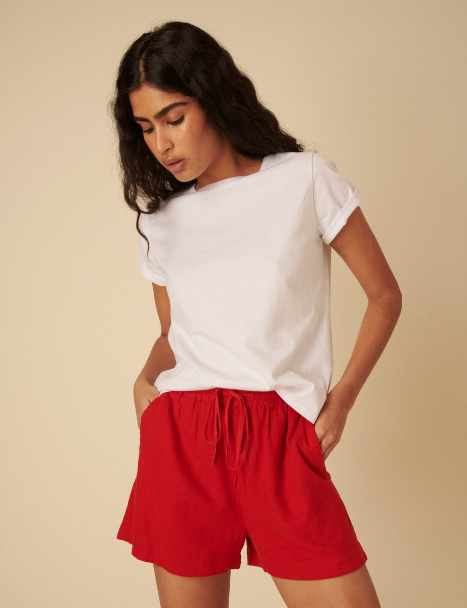 Red Drawstring Linen-blend Jet Shorts