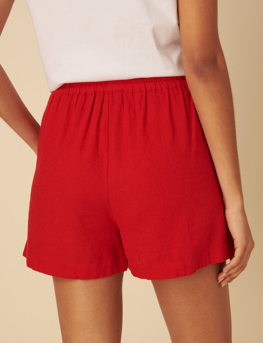 Red Drawstring Linen-blend Jet Shorts