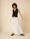 White Textured Spot Midi Skirt